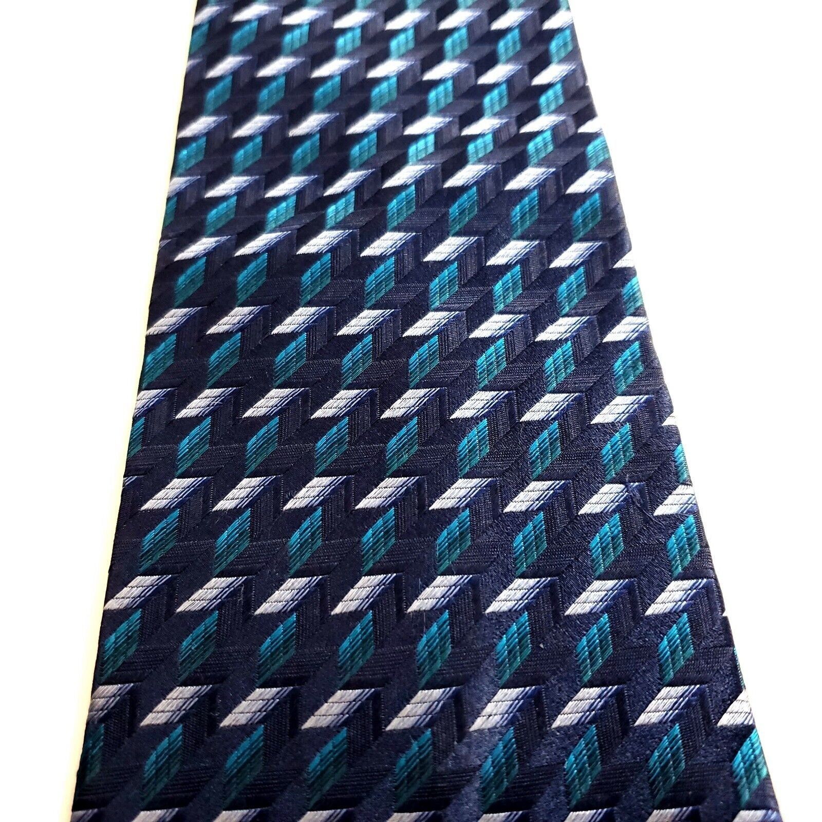 Van Heusen Van Heusen Woven Blue Teal Geometric Wide Silk Tie Size ONE SIZE - 2 Thumbnail