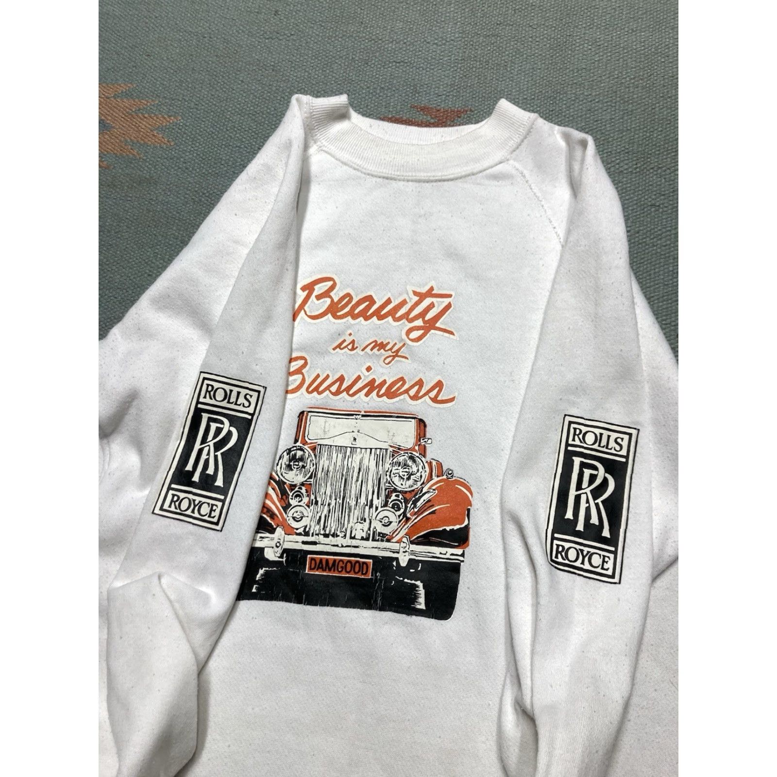 Vintage VINTAGE 1980s Rolls‑Royce Car Beauty is my Business Crewneck Sweatshirt M White Mens Pullover Size US M / EU 48-50 / 2 - 3 Thumbnail