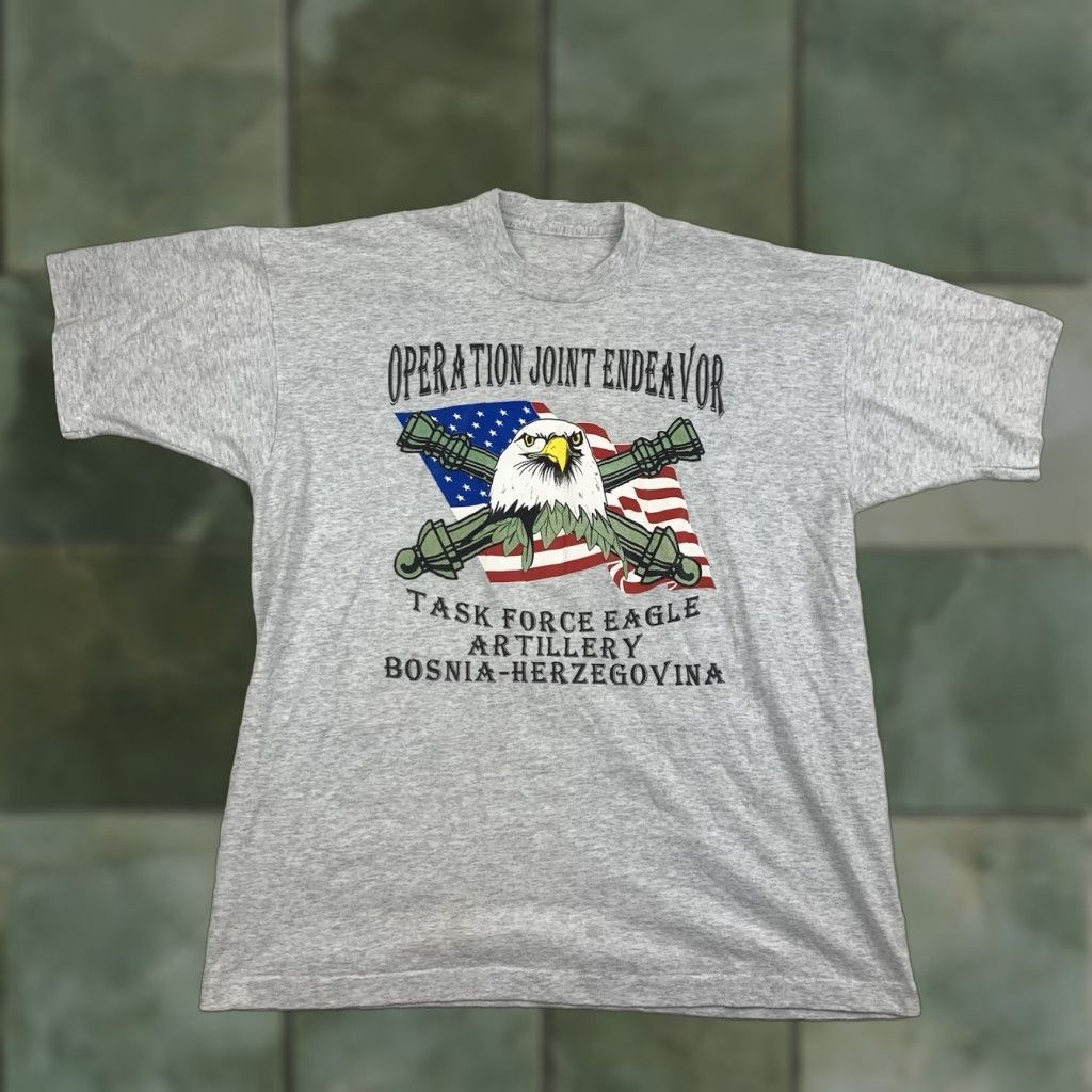 Vintage VINTAGE Operation Joint Endeavor T Shirt Adult Large Gray Military America Eagle Mens Size US L / EU 52-54 / 3 - 1 Thumbnail