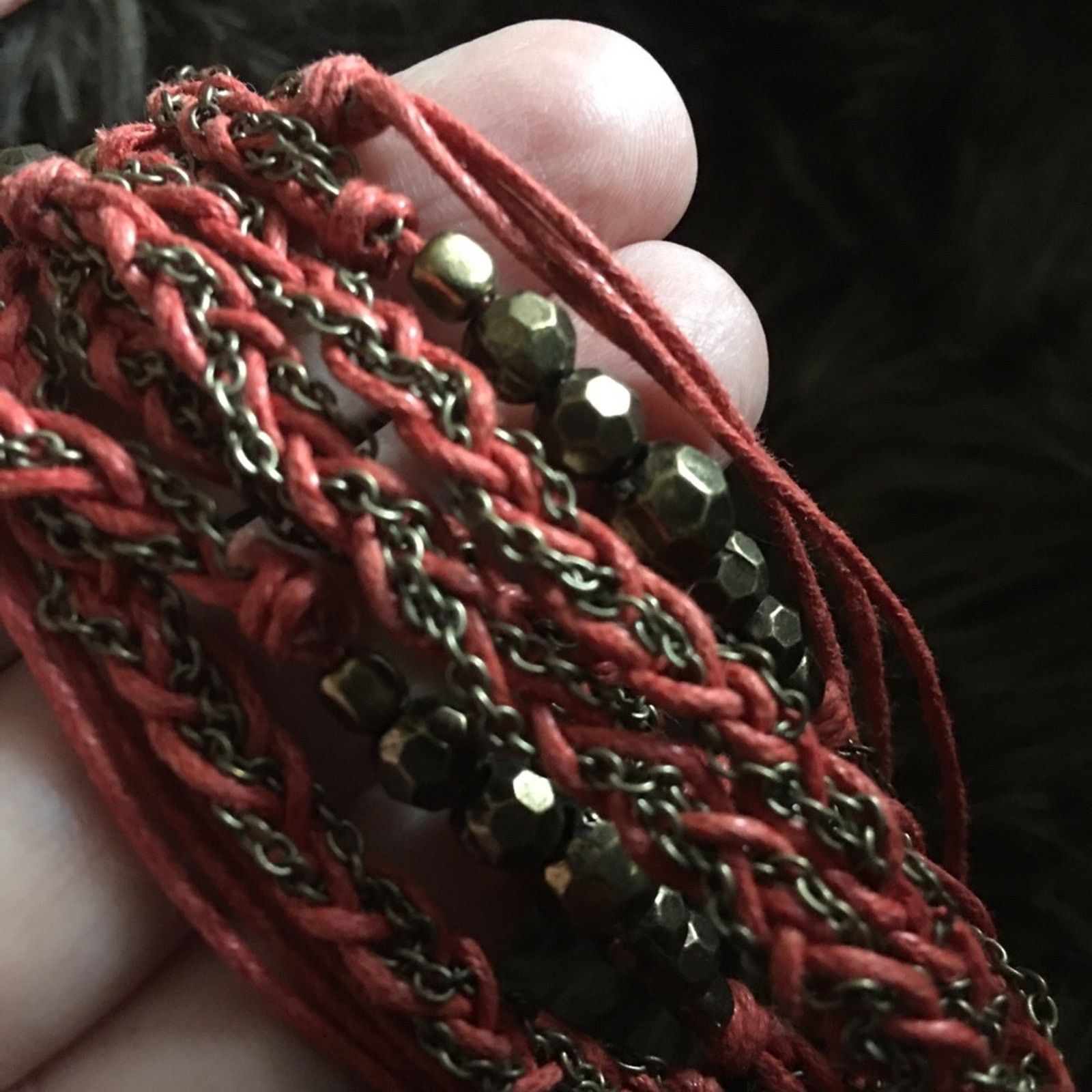 Jewelry Coral tone braided cord and chain necklace Size ONE SIZE - 7 Thumbnail