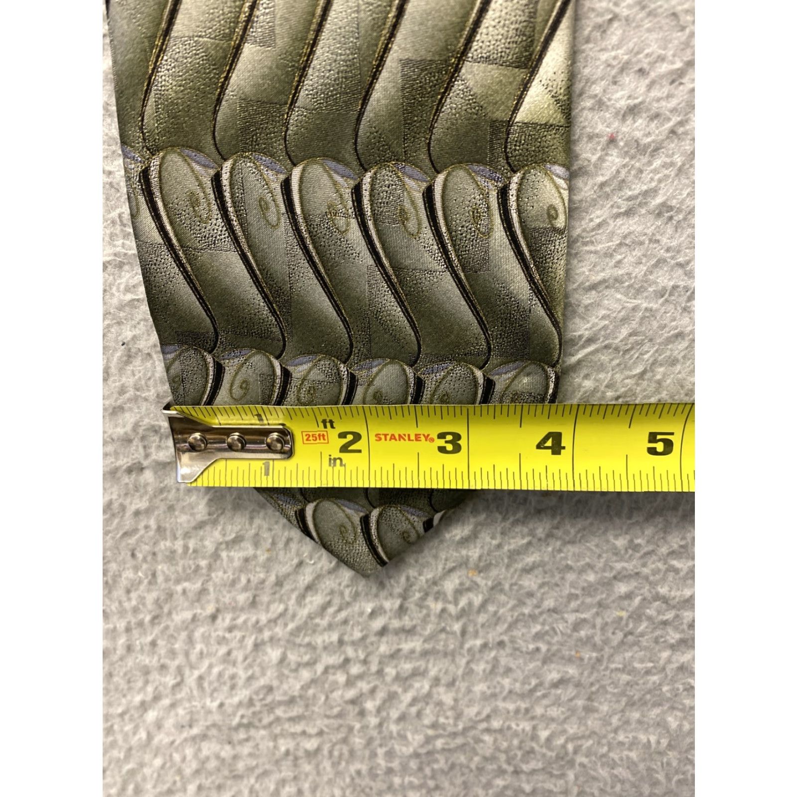 Vintage Linea Uomo Mens Tie Necktie 61"L Green Silk Formal Neck Tie Geometric Pattern Mens Size ONE SIZE - 6 Thumbnail