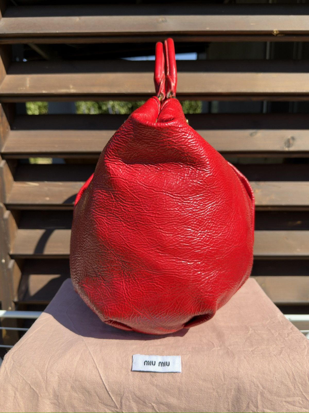 Miu Miu Miu Miu Crinkle Patent Leather Tote Rosso Red Hand Bag Size ONE SIZE - 14 Thumbnail