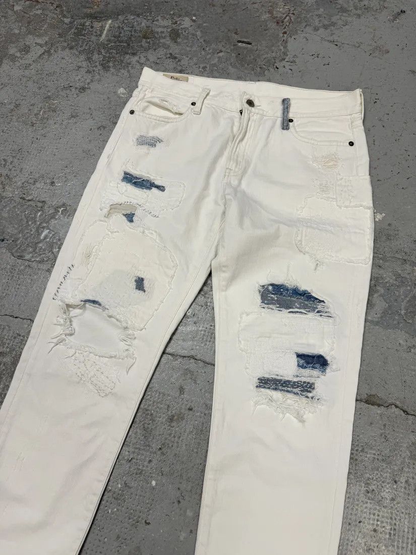 Designer × Polo Ralph Lauren × Vintage 2000s Ralph Lauren White Distressed Slim Denim Jeans Size US 32 / EU 48 - 9 Thumbnail