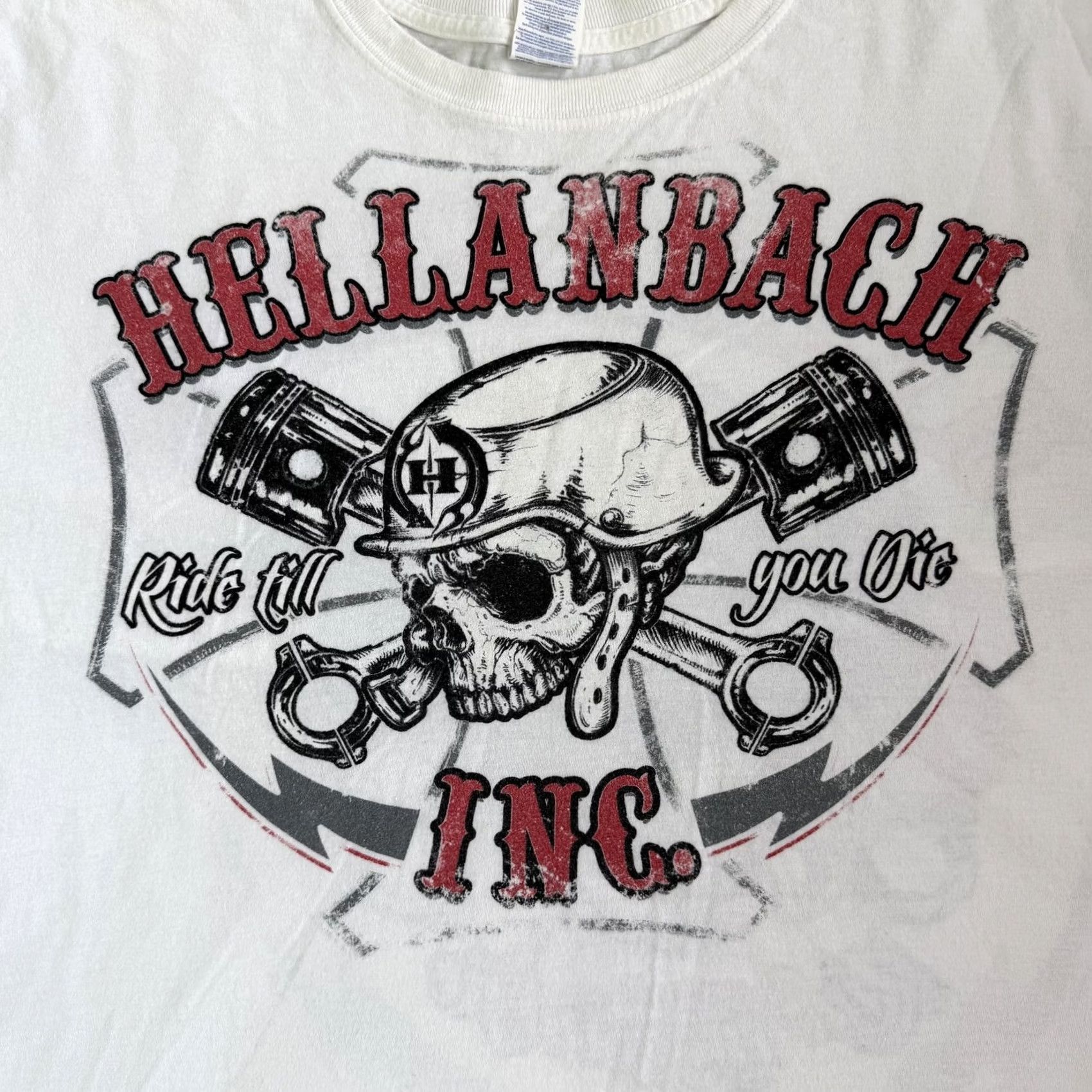 Gildan Hellanbach Shirt Mens 3XL White Motorcycle Skull Ride Till You Die Tee T-Shirt Size US XXL / EU 58 / 5 - 2 Thumbnail