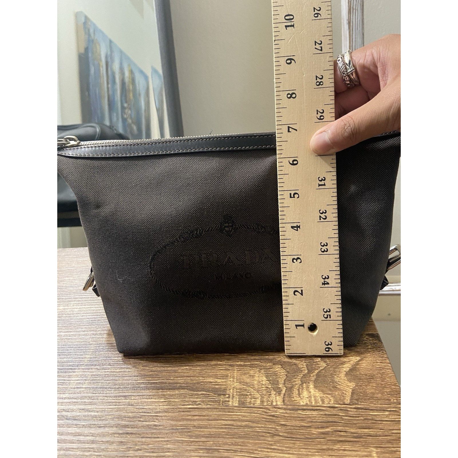 Prada Prada Canapa brown canvas leather buckle clutch pouch bag Size ONE SIZE - 10 Thumbnail