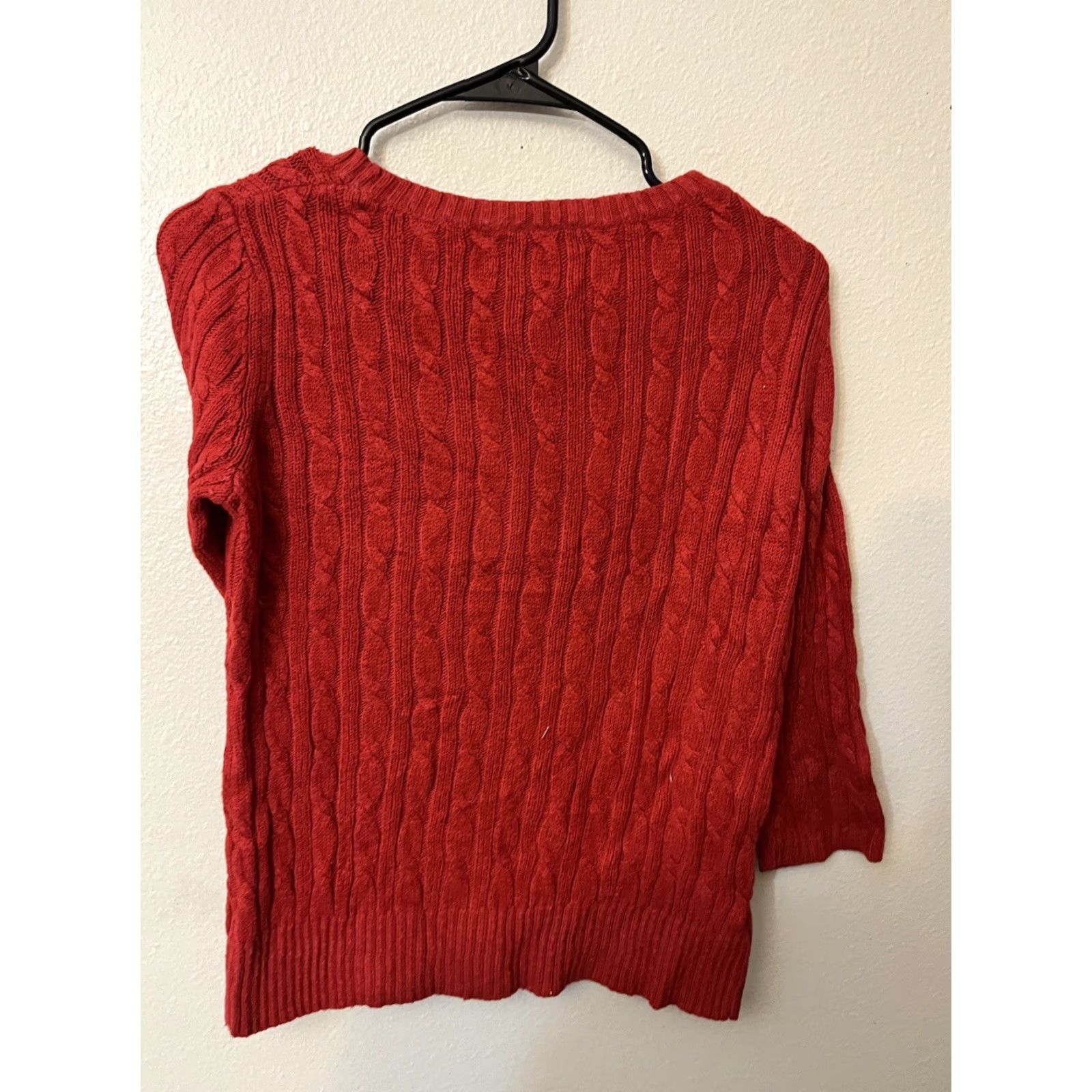 Loft Loft cable V-Neck Red Women Long Sleeve Medium Sweater Size M / US 6-8 / IT 42-44 - 2 Thumbnail