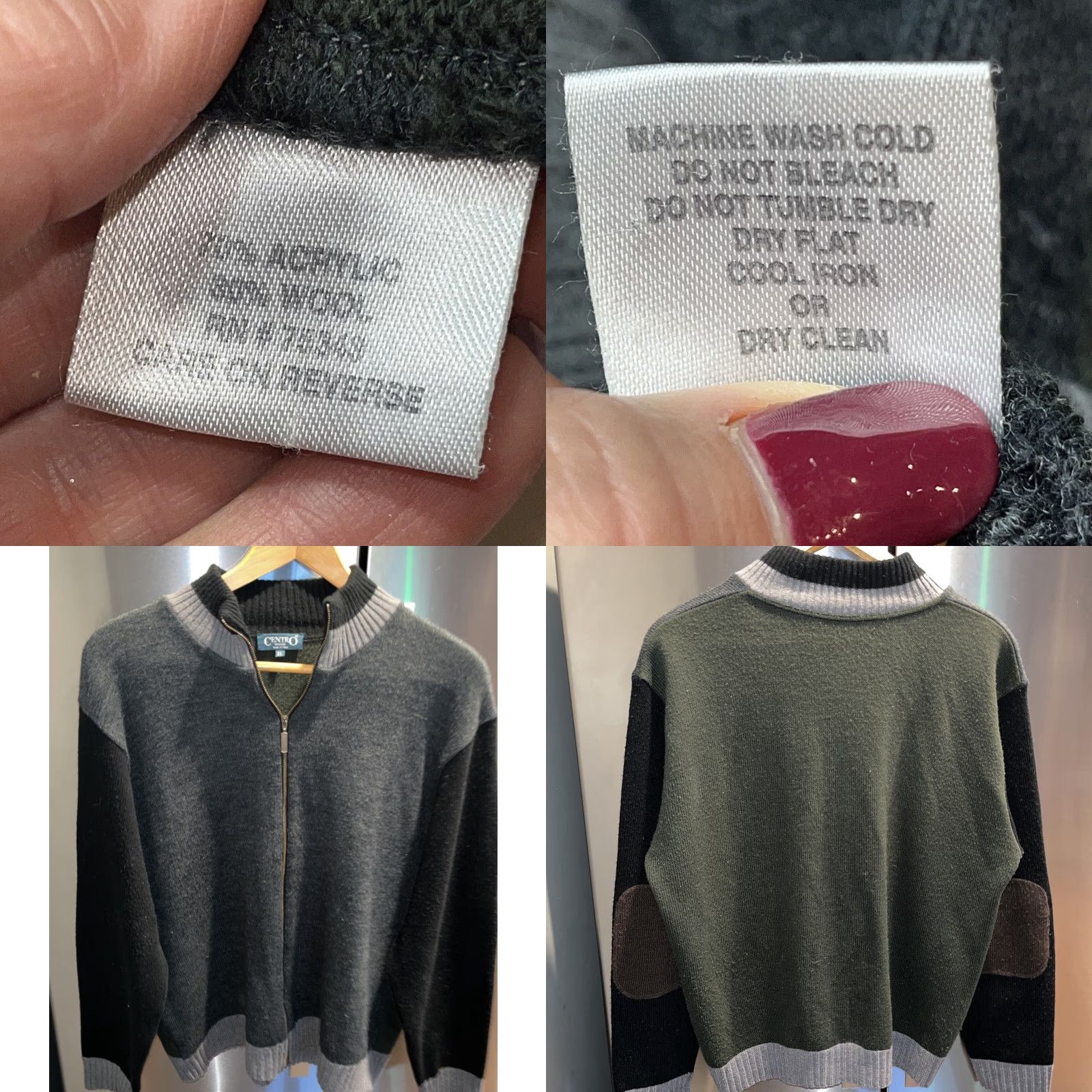 Vintage VINTAGE Centro Maglia Italian Zip Sweater Jacket WOOL BLACK GRAY Tan elbow Pads Mens XL Size US XL / EU 56 / 4 - 8 Thumbnail