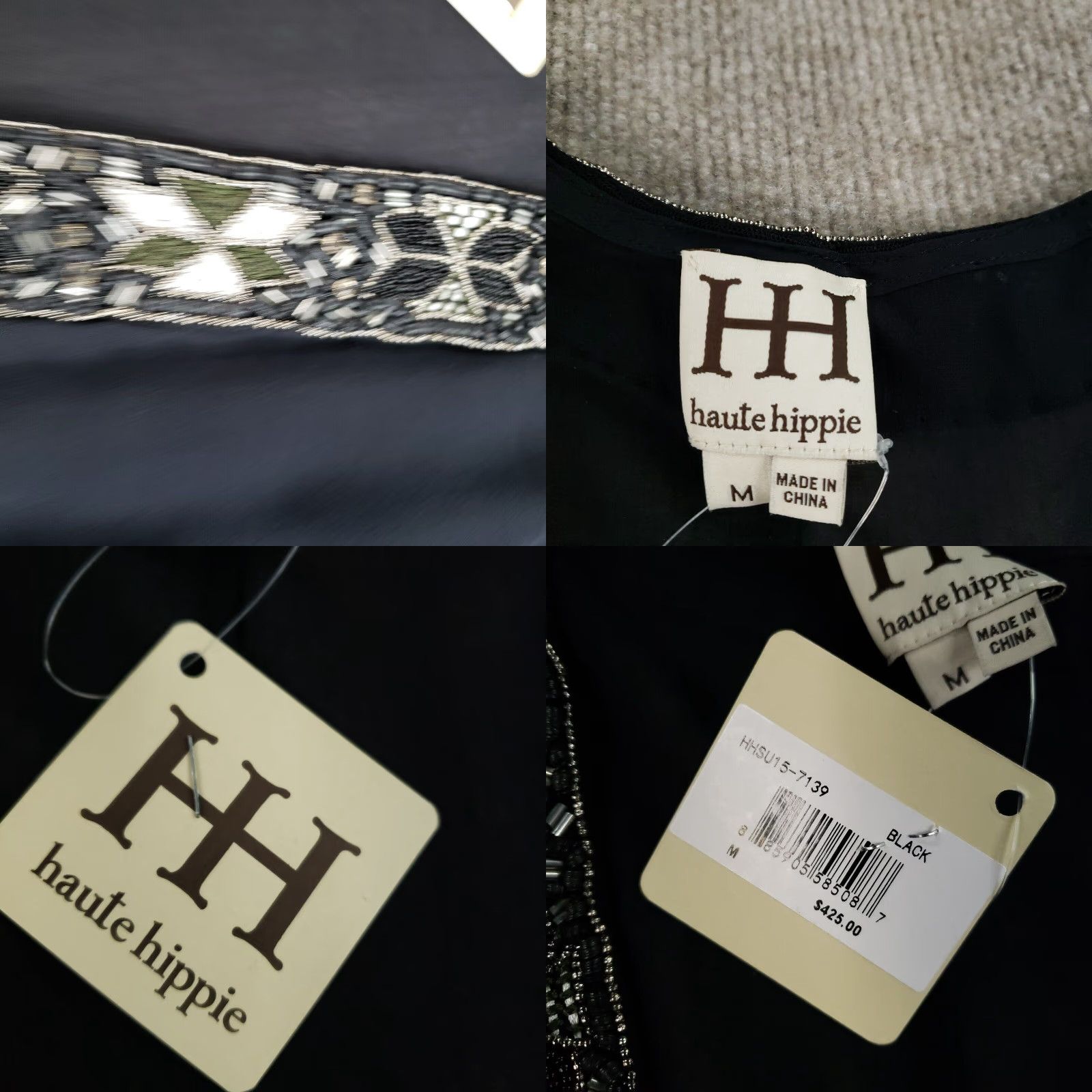 Haute Hippie VINTAGE Haute Hippie Kimono Coverup Women M Black Sheer Silk Beaded 90s Fall Spring Summer Womens Size M / US 6-8 / IT 42-44 - 8 Thumbnail