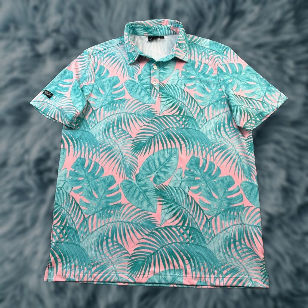 Vintage Sunday Swagger Polo Shirt Mens Large Green Floral Golf Performance Shirt Size US L / EU 52-54 / 3 - 1 Thumbnail