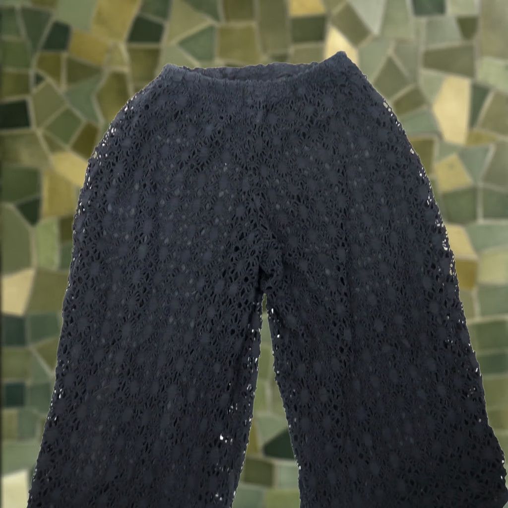 Vintage VINTAGE 90s Black Crochet Knit Wide Leg Pants S Women Cotton Casual Bohemian Hippie Wide-Leg Pants S Women Size 28" / US 6 / IT 42 - 1 Thumbnail