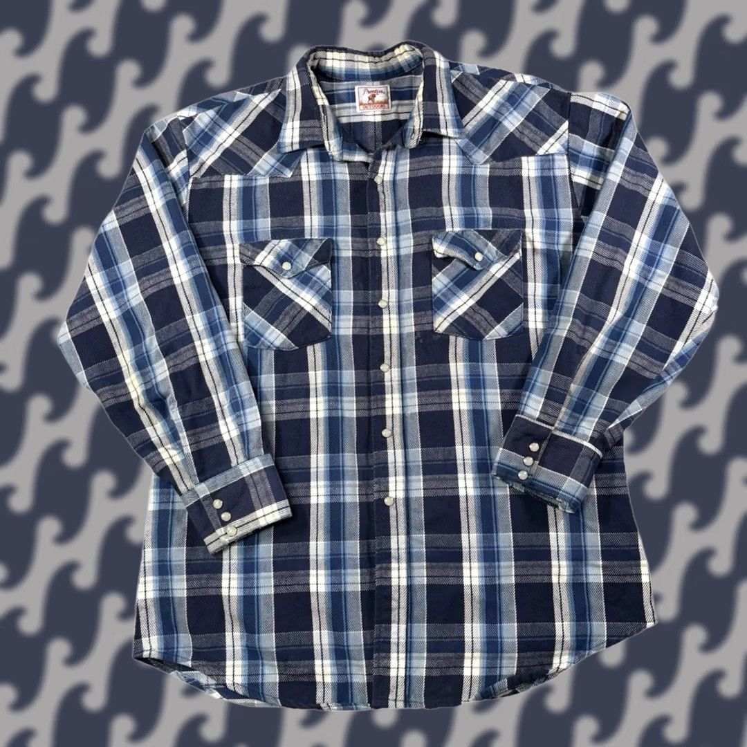 Vintage VINTAGE Prentiss Outdoors Flannel Pearl Snap Shirt Mens Large Blue Plaid Regular Size US L / EU 52-54 / 3 - 1 Thumbnail