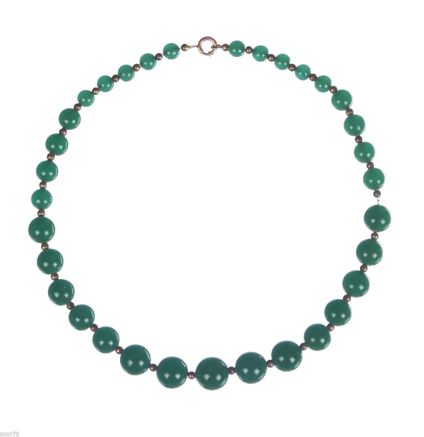 Designer Art Deco Graduated Green Chrysoprase Gold Filled Necklace Size ONE SIZE - 2 Thumbnail