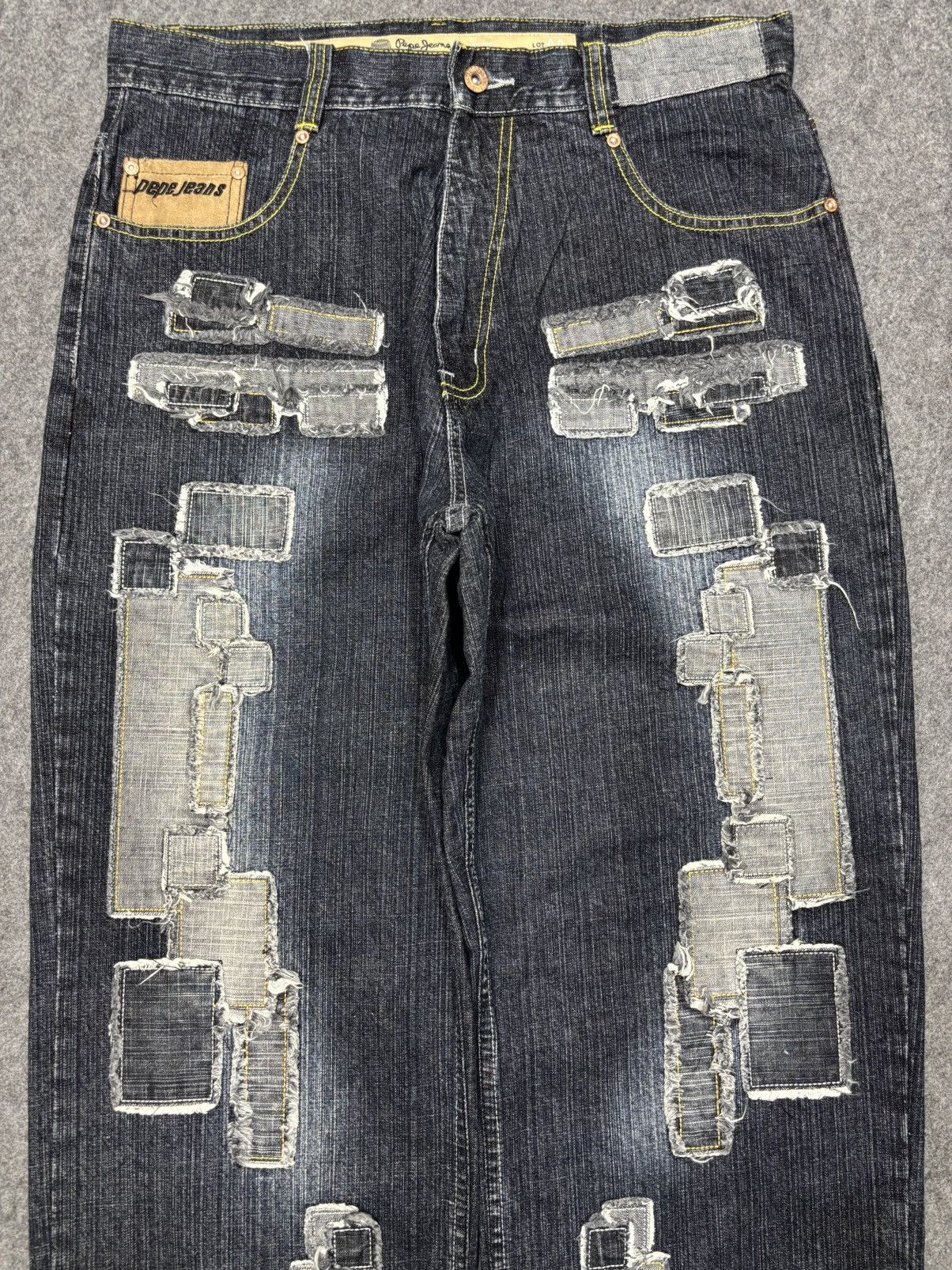 Japanese Brand 💥Baggy Patchwork💥Sick Rapper Pepe Patchwork Denim F687 Size US 35 - 3 Thumbnail