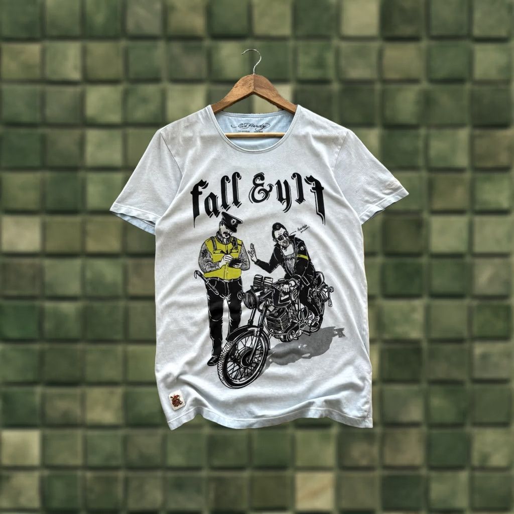 Ed Hardy VINTAGE ED HARDY BY CHRISTIAN AUDIGIER DESIGN BIG LOGO BIKER SHIRT BLUE M Mens Shirt M Blue Logo Vintage 90s Ed Hardy Tattoo Skull Size US M / EU 48-50 / 2 - 1 Thumbnail