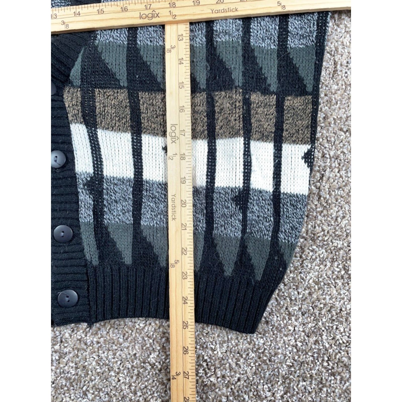 Area VINTAGE Area Men's XL Cardigan Sweater Geometric Pattern Knitted 80s Retro Hipster Black White Size US XL / EU 56 / 4 - 7 Thumbnail