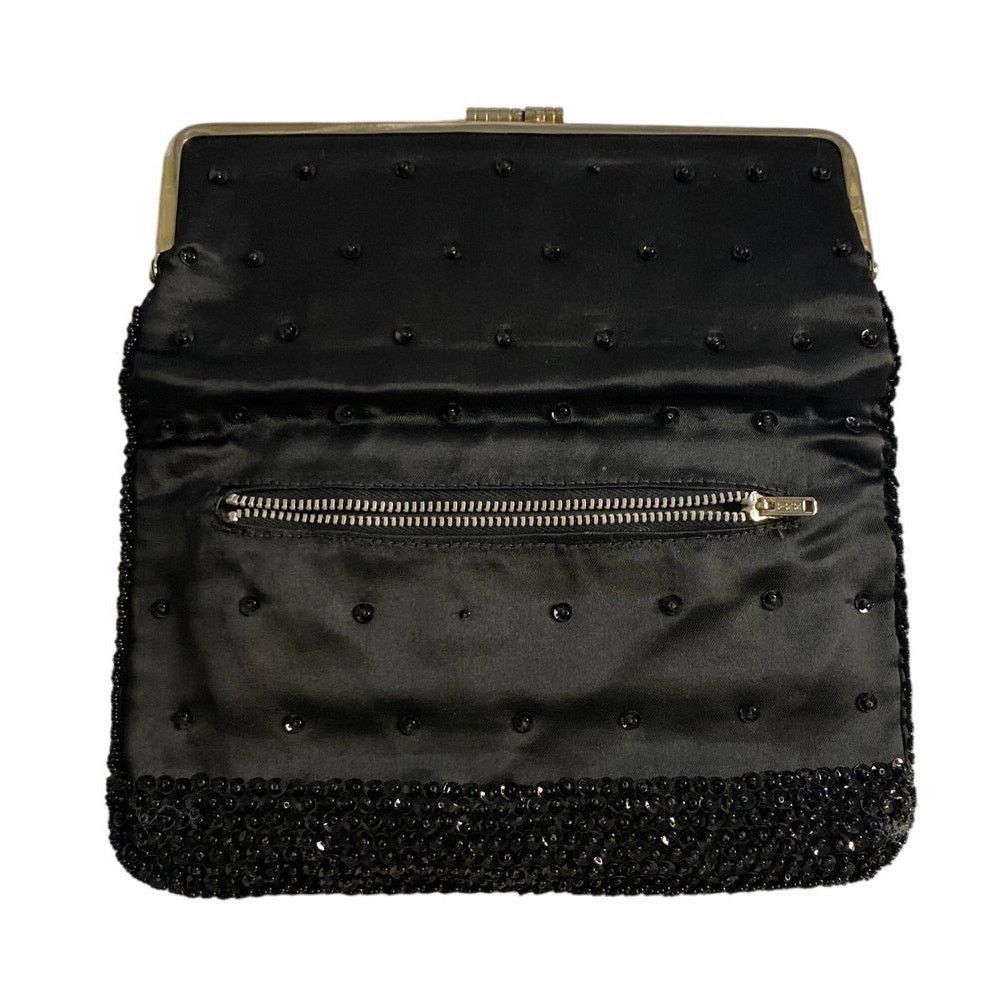 Other Vintage 80s Black Beaded Clutch Purse Evening Bag Elegant Size ONE SIZE - 3 Thumbnail