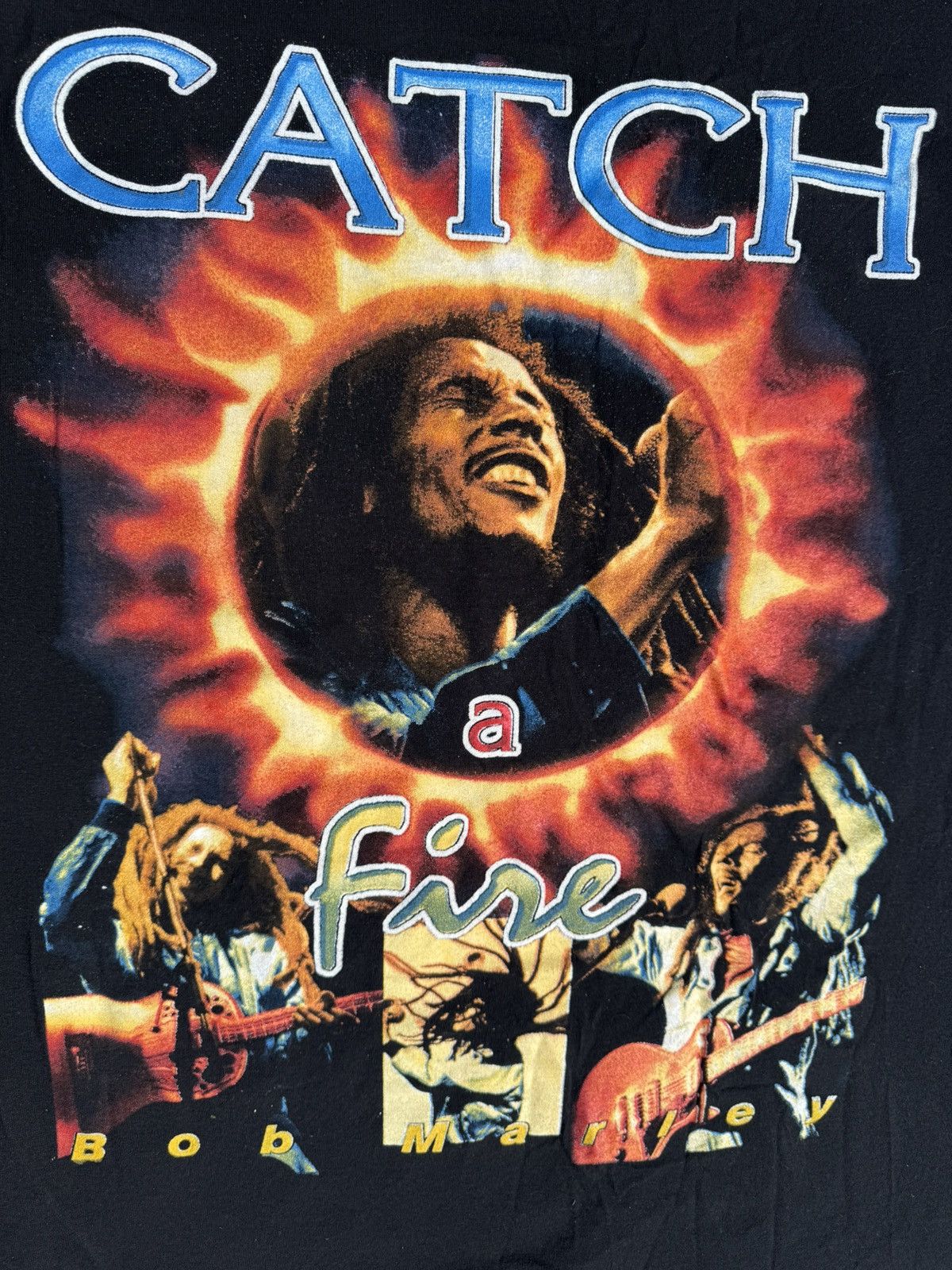 Bob Marley × Rap Tees × Vintage Bob Marley Catch A Fire Vintage 90s Rap Tour Concert T-Shirt Size US L / EU 52-54 / 3 - 5 Thumbnail