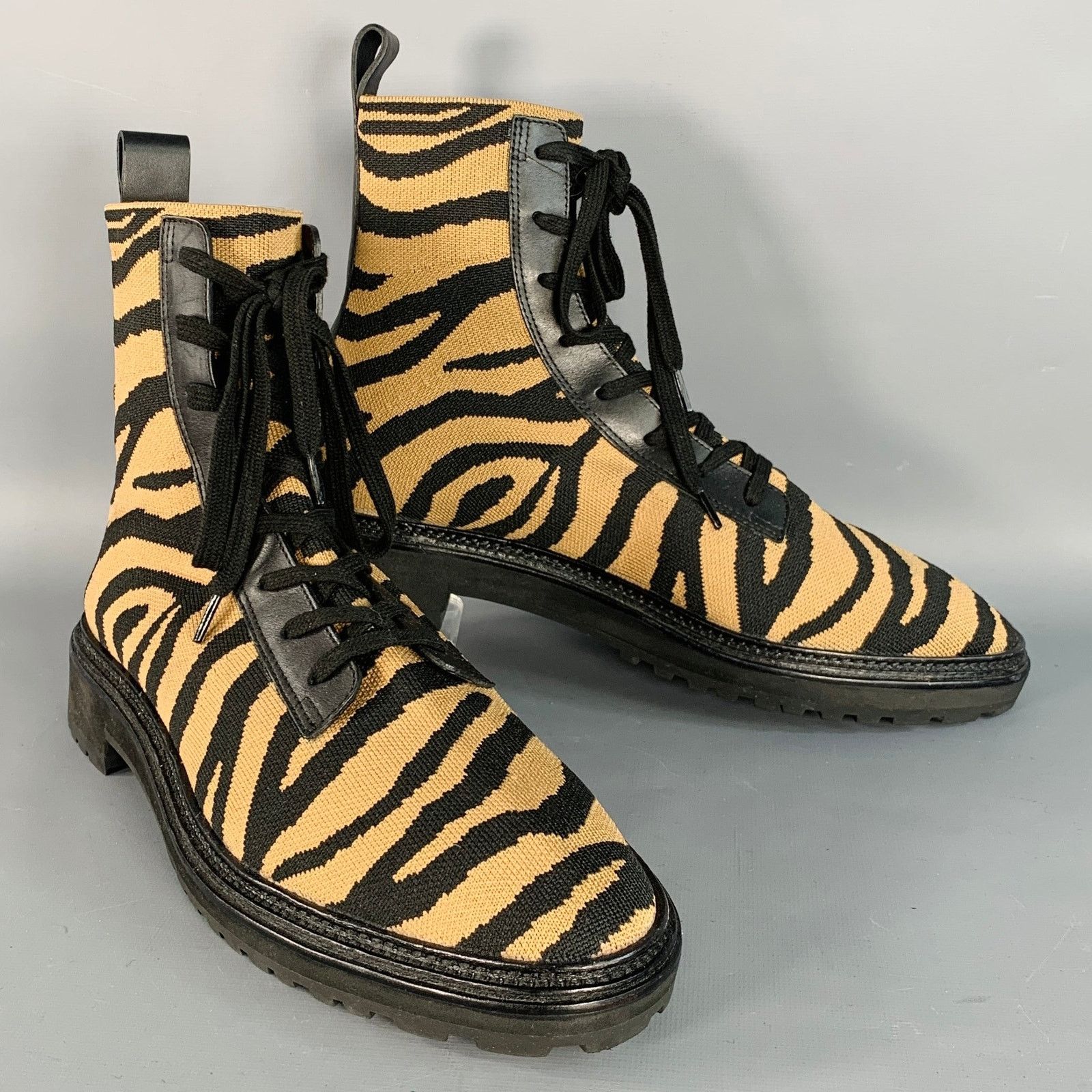 Loeffler Randall LOEFFLER RANDALL Black Brown Tiger Knit Lace Up Ankle Boots Size US 12 / IT 42 - 1 Thumbnail