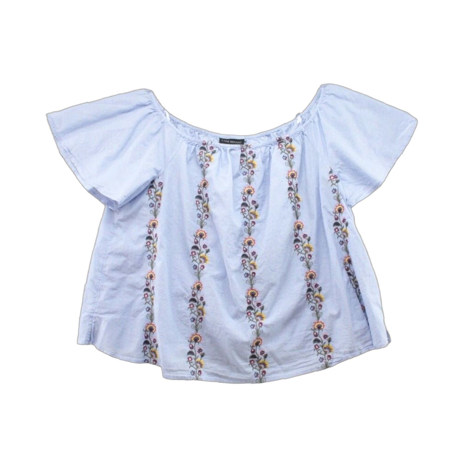 Vintage Lane Bryant Plus Size 18 Cotton Embroidered Peasant Blouse Blue Flutter Sleeve Boho Womens Size XXL / US 16-18 / IT 52-54 - 1 Thumbnail