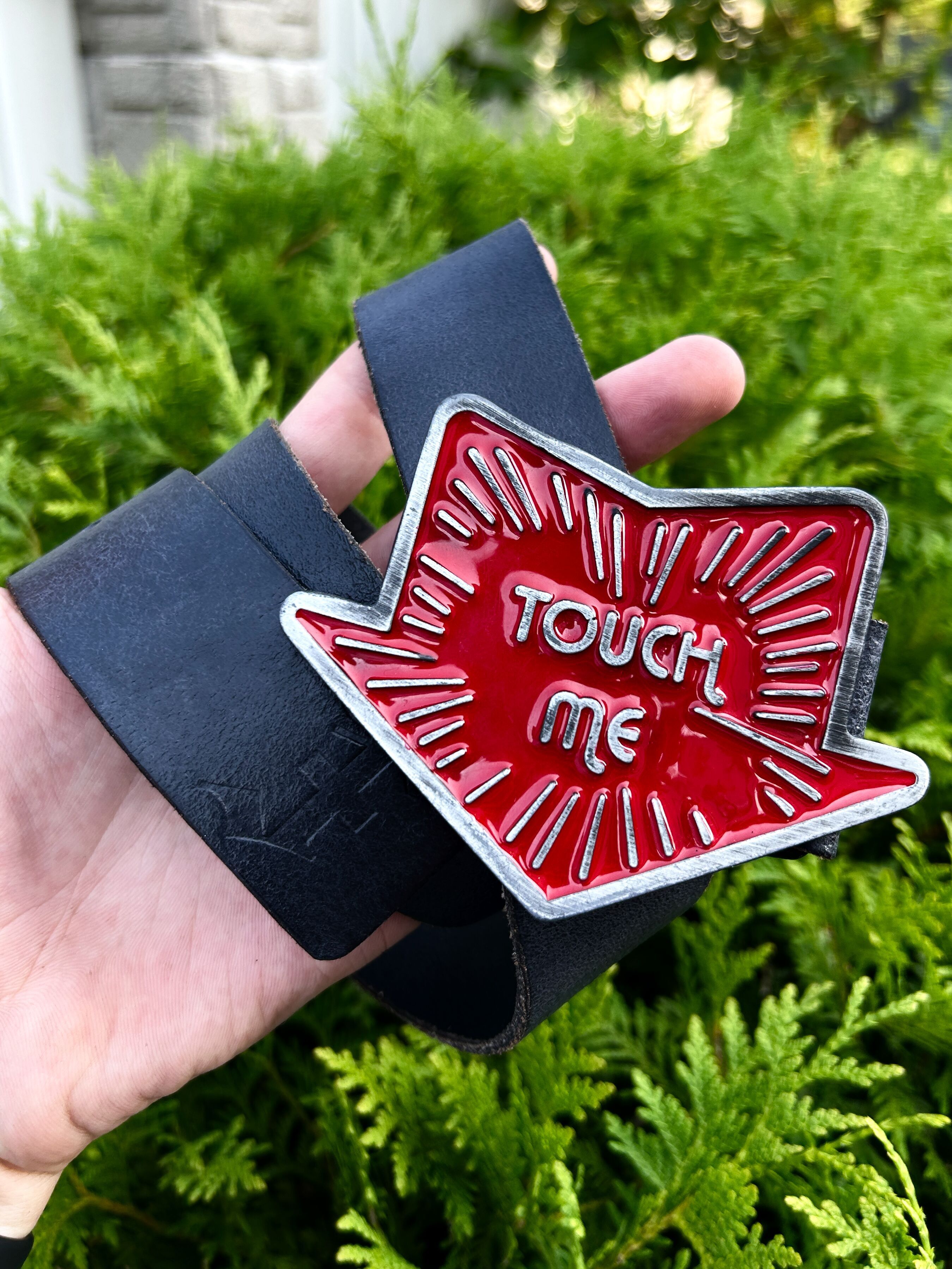 Vintage Statement Leather Belt Touch Me Buckle Y2K Punk Size ONE SIZE - 1 Thumbnail