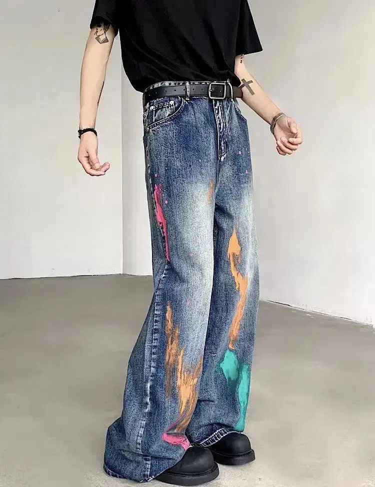 Japanese Brand Streetwear Graffiti Loose Straight Jeans Size US 32 / EU 48 - 4 Thumbnail