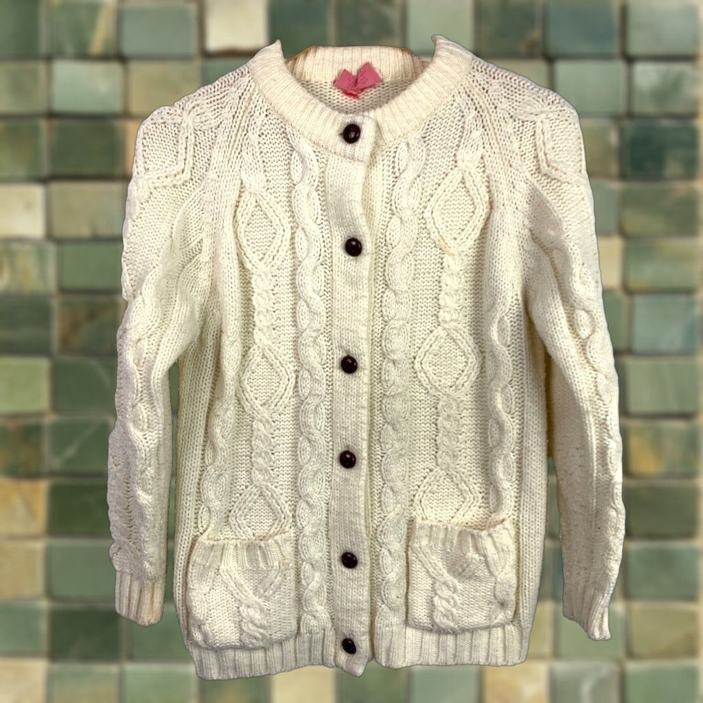 Vintage VINTAGE Adoria Ivory Chunky Knit Womens Cardigan Sweater M Taiwan Acrylic 1960s Boho Mens/Womens Size M / US 6-8 / IT 42-44 - 1 Thumbnail