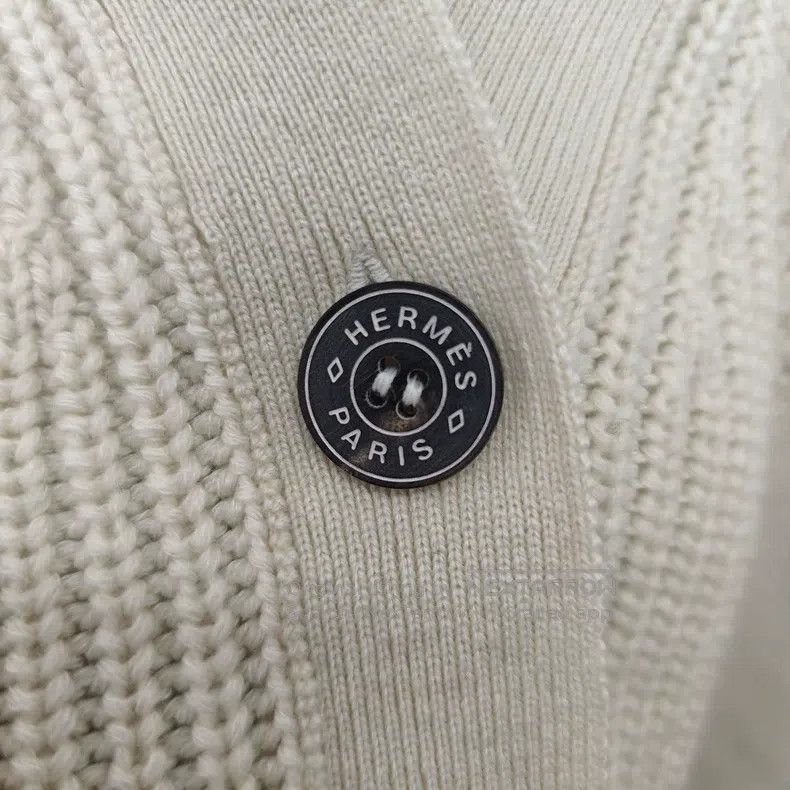 Hermes Hermes Ivory 64% Cashmere 36% Cotton Mid-Length Cardigan Size XS / US 0-2 / IT 36-38 - 6 Thumbnail
