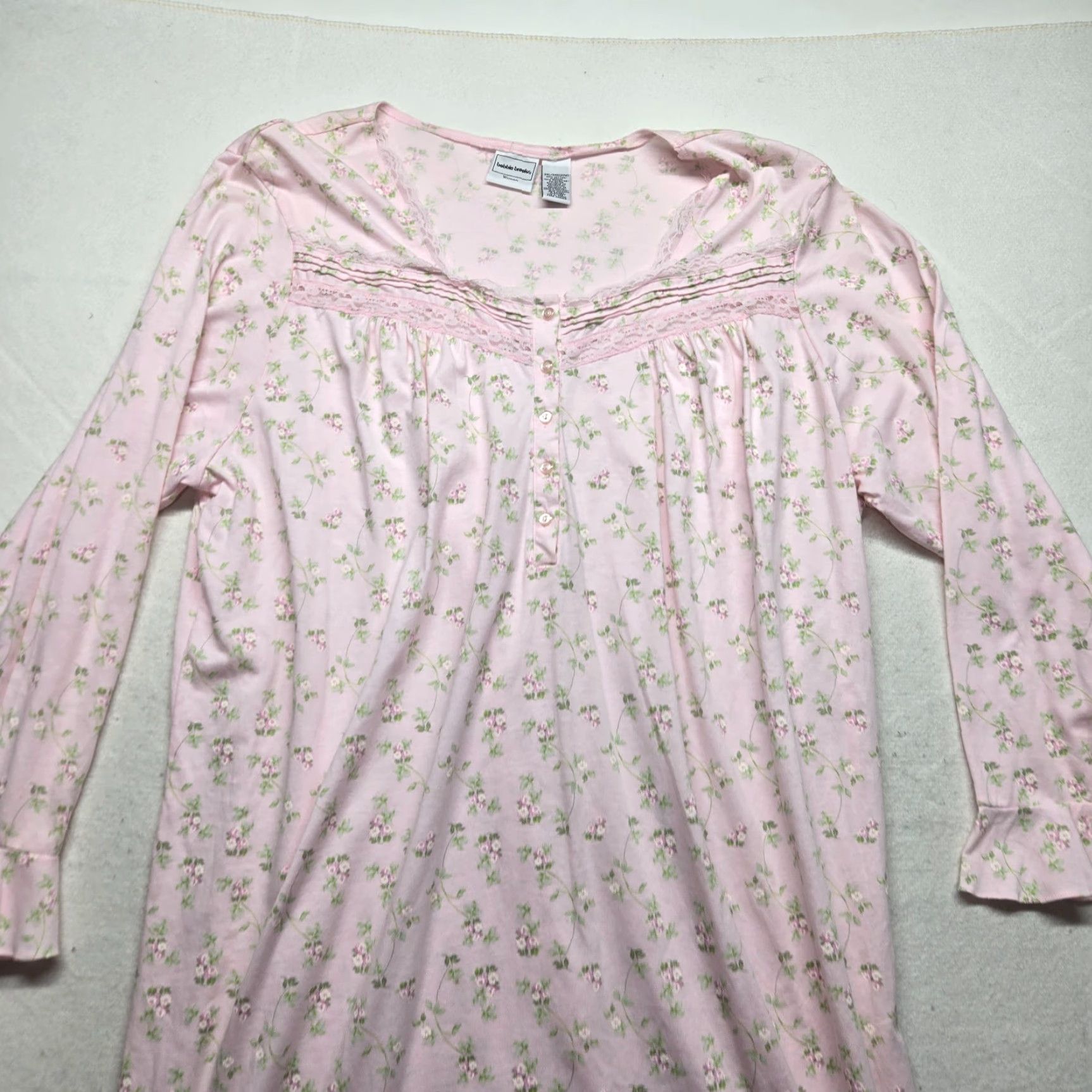 Vintage VINTAGE Bobbie Brooks Pink Flowers Floral Nightgown Shirt Long Sleeve Adult Women's 2XL Size XXL / US 16-18 / IT 52-54 - 2 Thumbnail