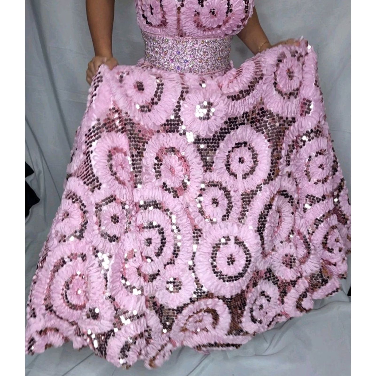 Vintage WOW PROM & PAGEANT Embellished Strapless Gown - Pink, 6, Adult Women, Long Formal Dress, Ball Gown, Quinceanera, Prom, Wedding, Beaded, Sequins Size M / US 6-8 / IT 42-44 - 6 Thumbnail