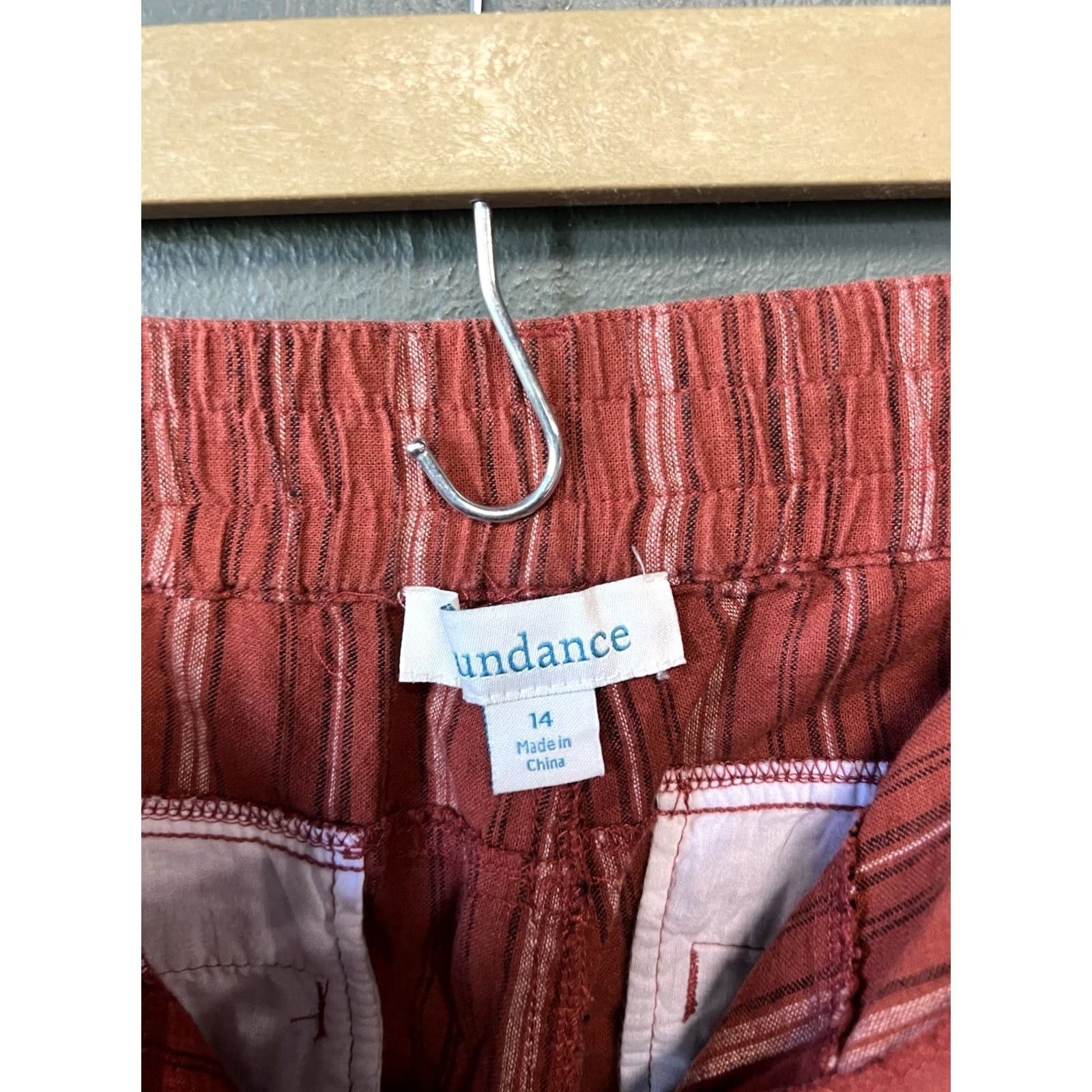 Vintage Sundance Pants Womens Red Striped Linen Cropped Wide-Leg Size 14 Size 36" / US 14 / IT 50 - 3 Thumbnail