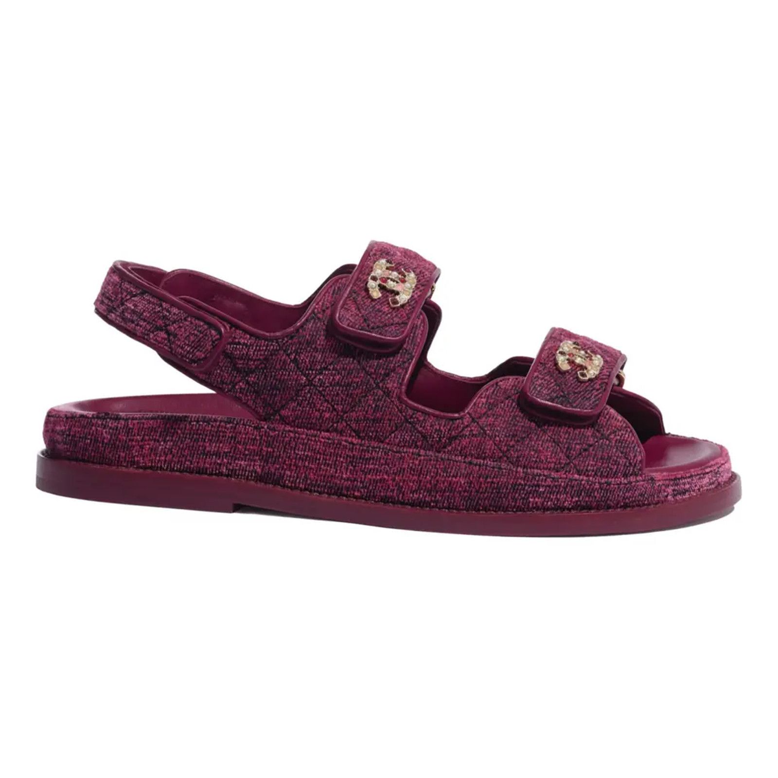 Chanel 21A Pink Velvet Denim CC Logo Mule Slide Strap Flat