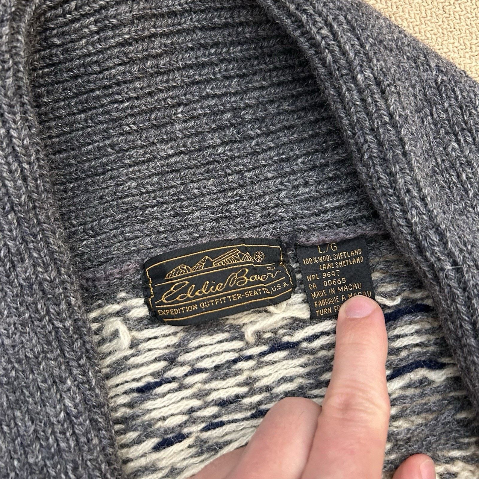Eddie Bauer × Vintage 90s Shetland Wool Fair Isle Snowflake Cardigan Sweater Large Size US L / EU 52-54 / 3 - 3 Thumbnail