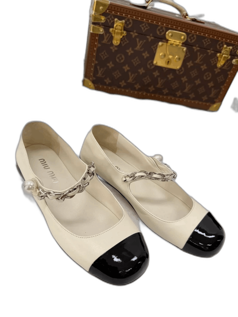 Prada Miu Miu Pearl Chain Flat Mary Jane Shoes Size US 8 / IT 38 - 1 Thumbnail