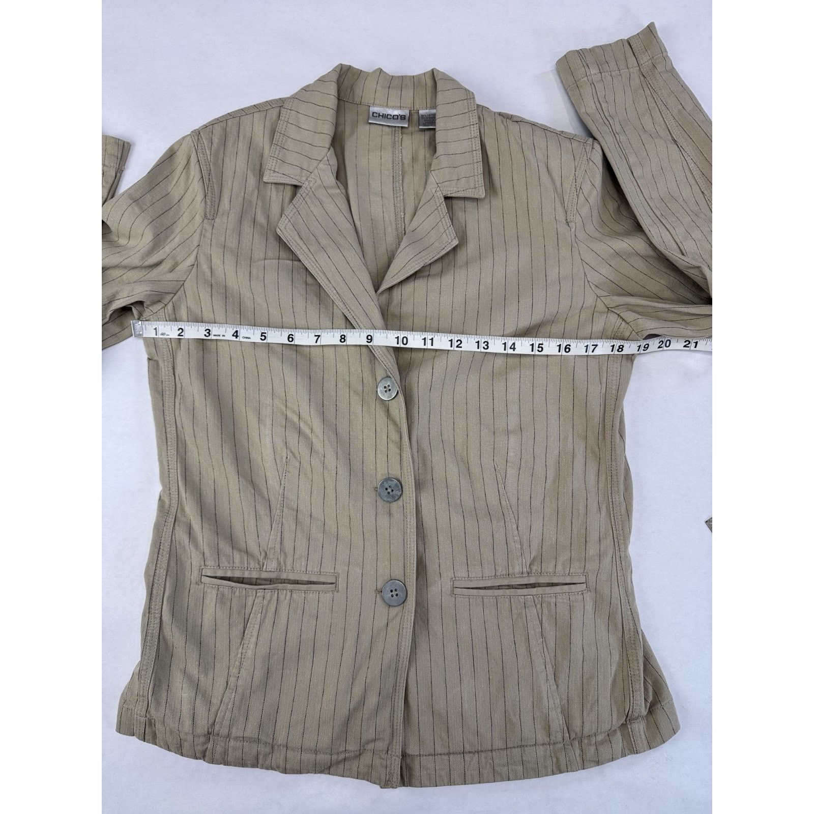 Chicos Grunge Chicos Cotton Cinched Waist Blazer 0 Neutral Preppy Size XS / US 0-2 / IT 36-38 - 7 Thumbnail