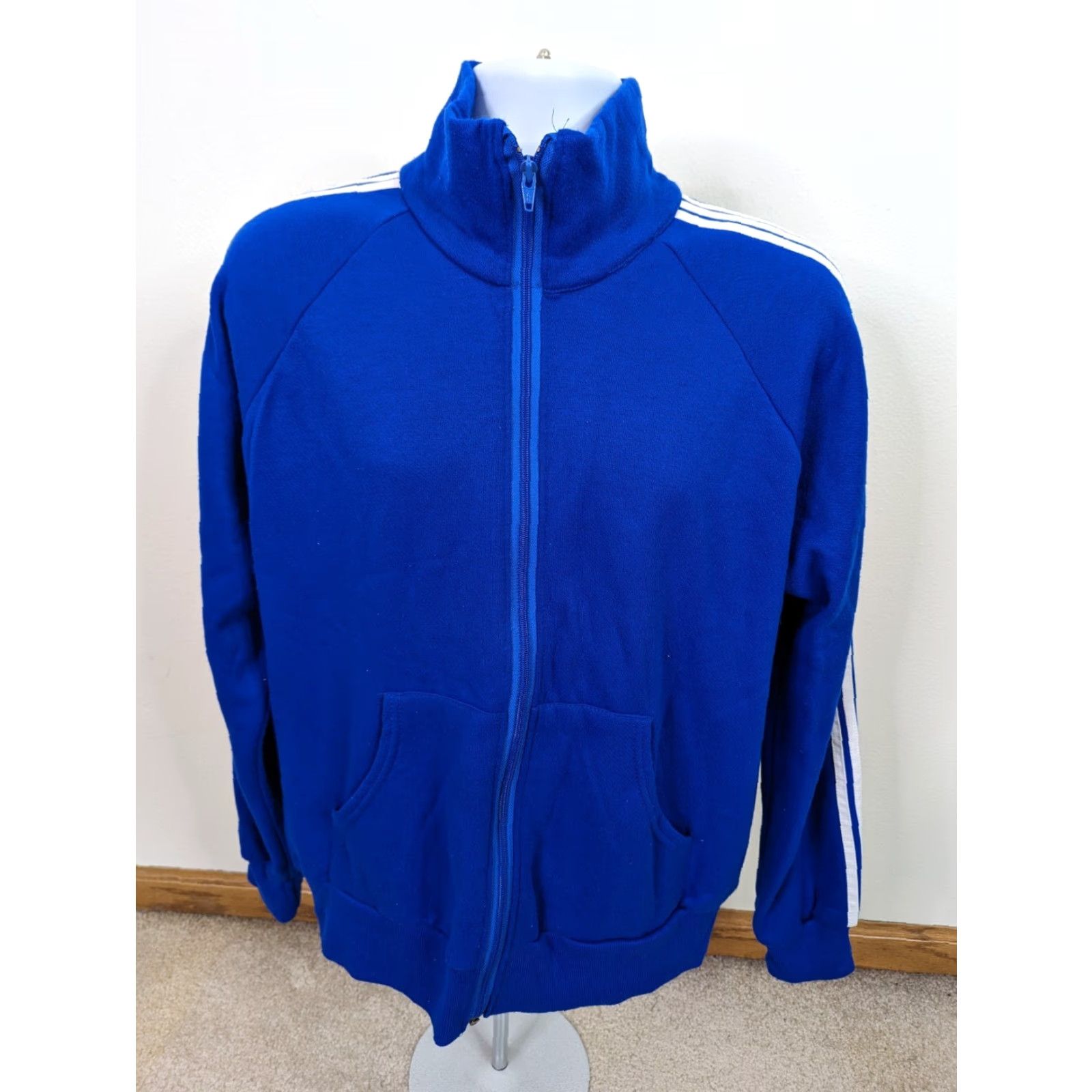 Vintage VINTAGE 80s TRACK JACKET Raglan Mens L Blue Striped USA Sweatshirt Warm Up Jacket Size US L / EU 52-54 / 3 - 2 Thumbnail
