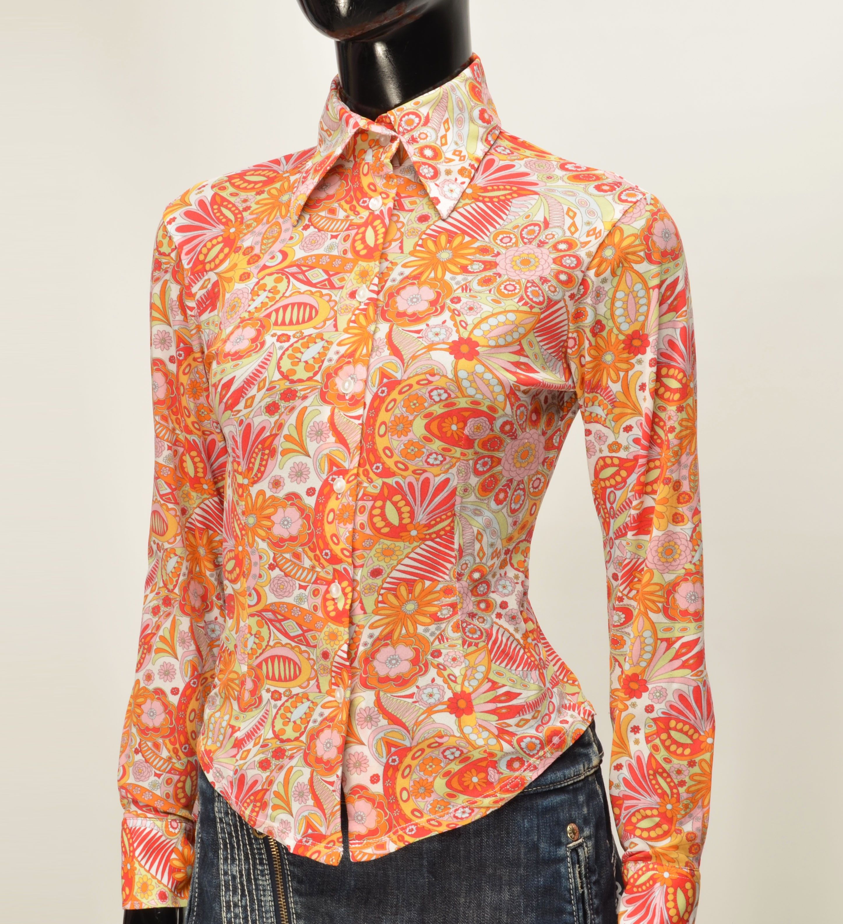 Vintage Vintage Naracamice Y2K Italian Mesh Psychedelic Floral Shirt Size S / US 4 / IT 40 - 2 Thumbnail