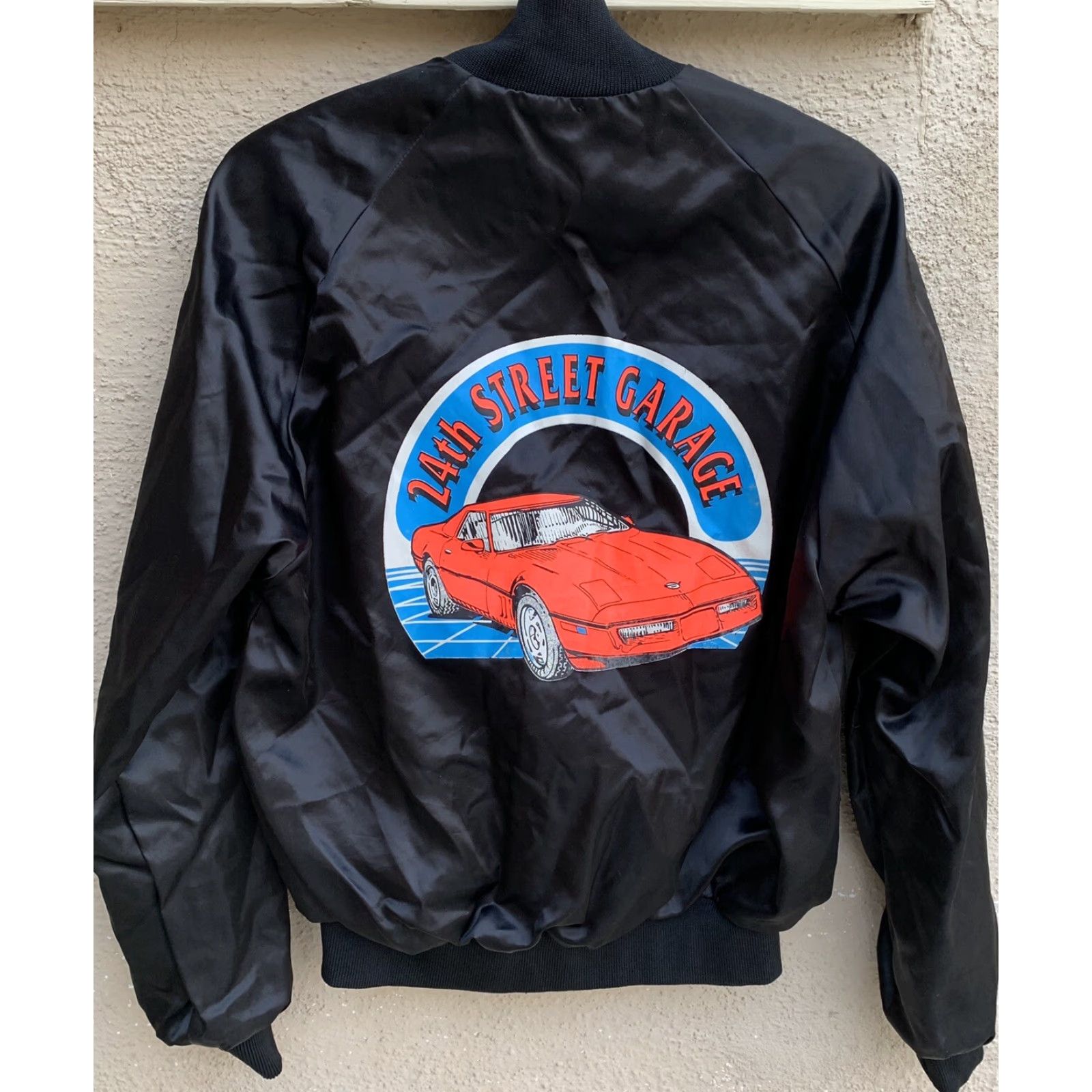 Garage VINTAGE Auburn Sportswear Jacket Men M Black Satin Neon Corvette Graphics 24th Street Garage US Made Snap Closure Logo Varsity Retro 80s 90s Cars Size US M / EU 48-50 / 2 - 5 Thumbnail