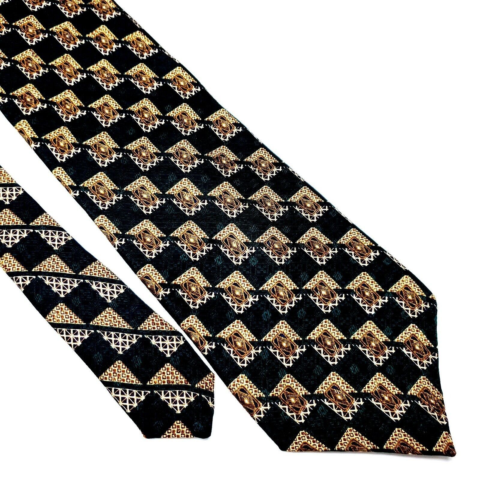 Nautica Nautica Silk Tie Print Green Tan Geometric Short Wide Size ONE SIZE - 1 Thumbnail