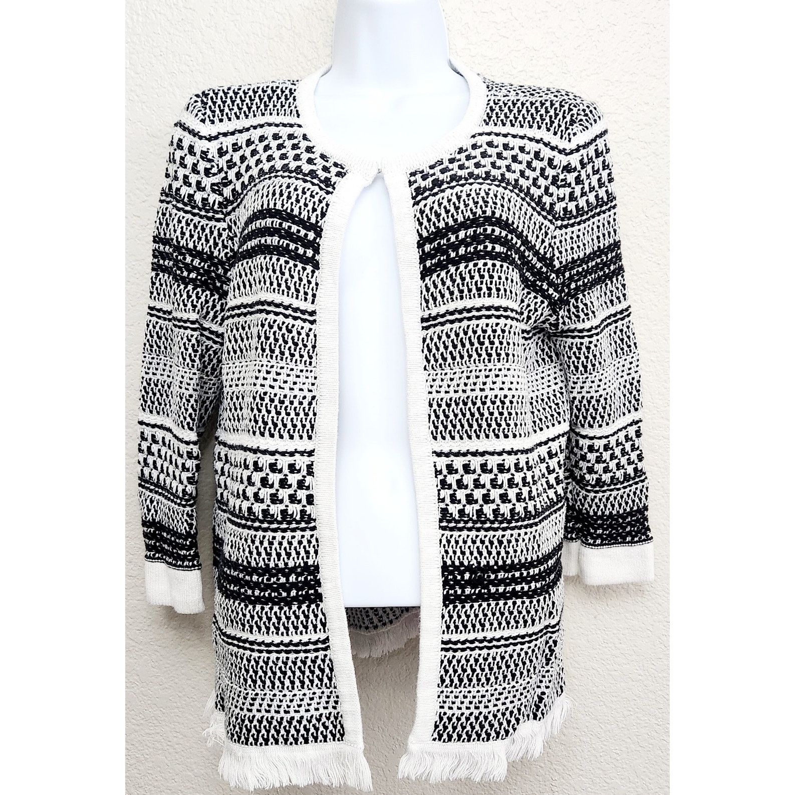 Other Kasper Black White Stripe Knit Open Front Cardigan Sweater M Size M / US 6-8 / IT 42-44 - 1 Thumbnail