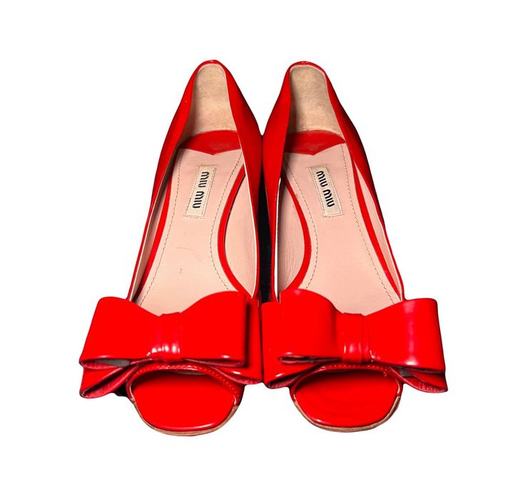 Miu Miu Miu Miu Red Patent Leather Block Heel Pumps Y2K | Grailed