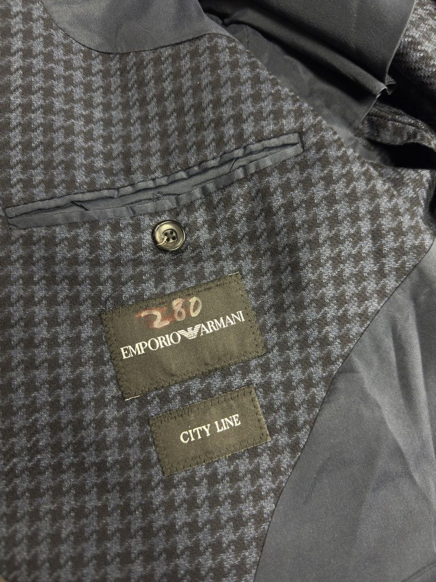Emporio Armani EMPORIO ARMANI Super 130's Wool Houndstooth Navy Blazer Size 44R - 8 Thumbnail