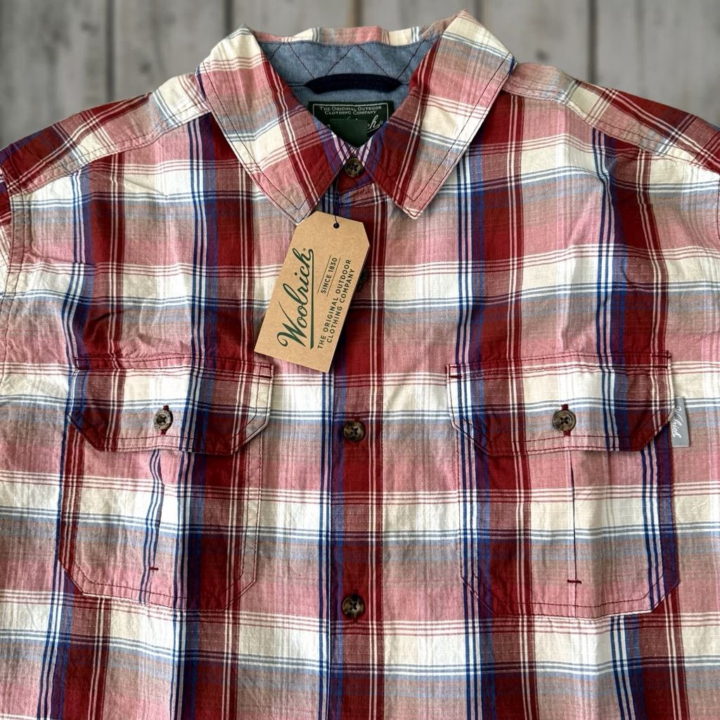 Vintage Woolrich Mens Large Dark Red Plaid Midway Yarn Button Up Short Sleeve Shirt Size US L / EU 52-54 / 3 - 1 Thumbnail
