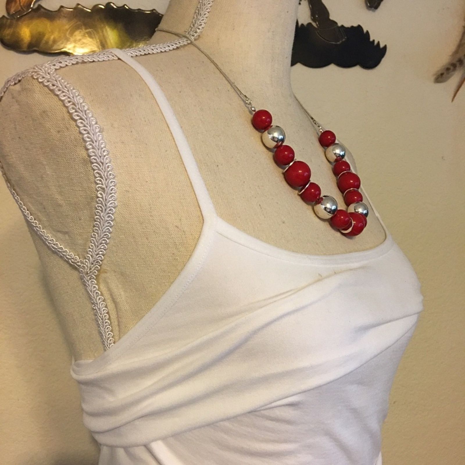 Jewelry Vintage red and silver beaded necklace Size ONE SIZE - 2 Thumbnail