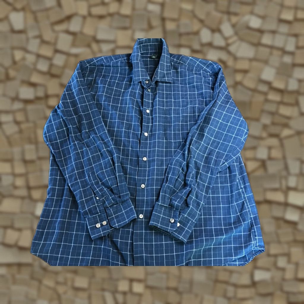 Van Heusen VINTAGE Van Heusen Shirt Mens XL Navy Blue White Check Button Up Long Slv Size US XL / EU 56 / 4 - 1 Thumbnail