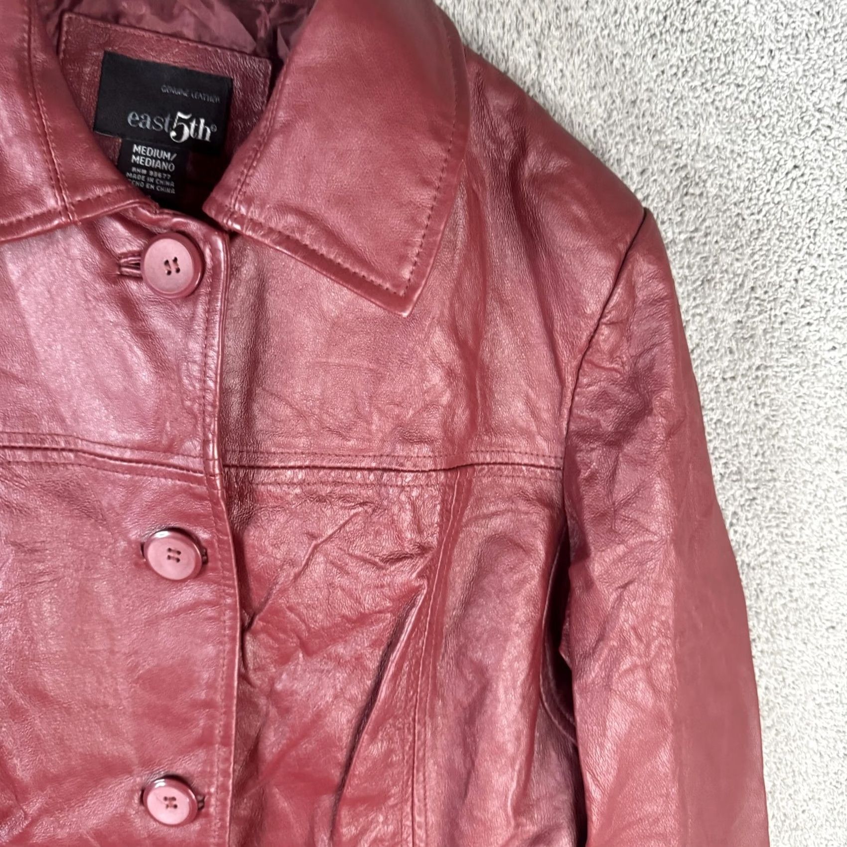 Vintage East 5th Leather Coat Womens M Red Button Lined Mid-Length Single-Breasted Size M / US 6-8 / IT 42-44 - 4 Thumbnail