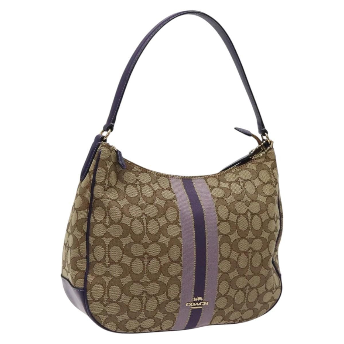 Coach Signature Shoulder Bag Canvas Beige Gold Auth Yk18095 in Beige/Gold, Women's