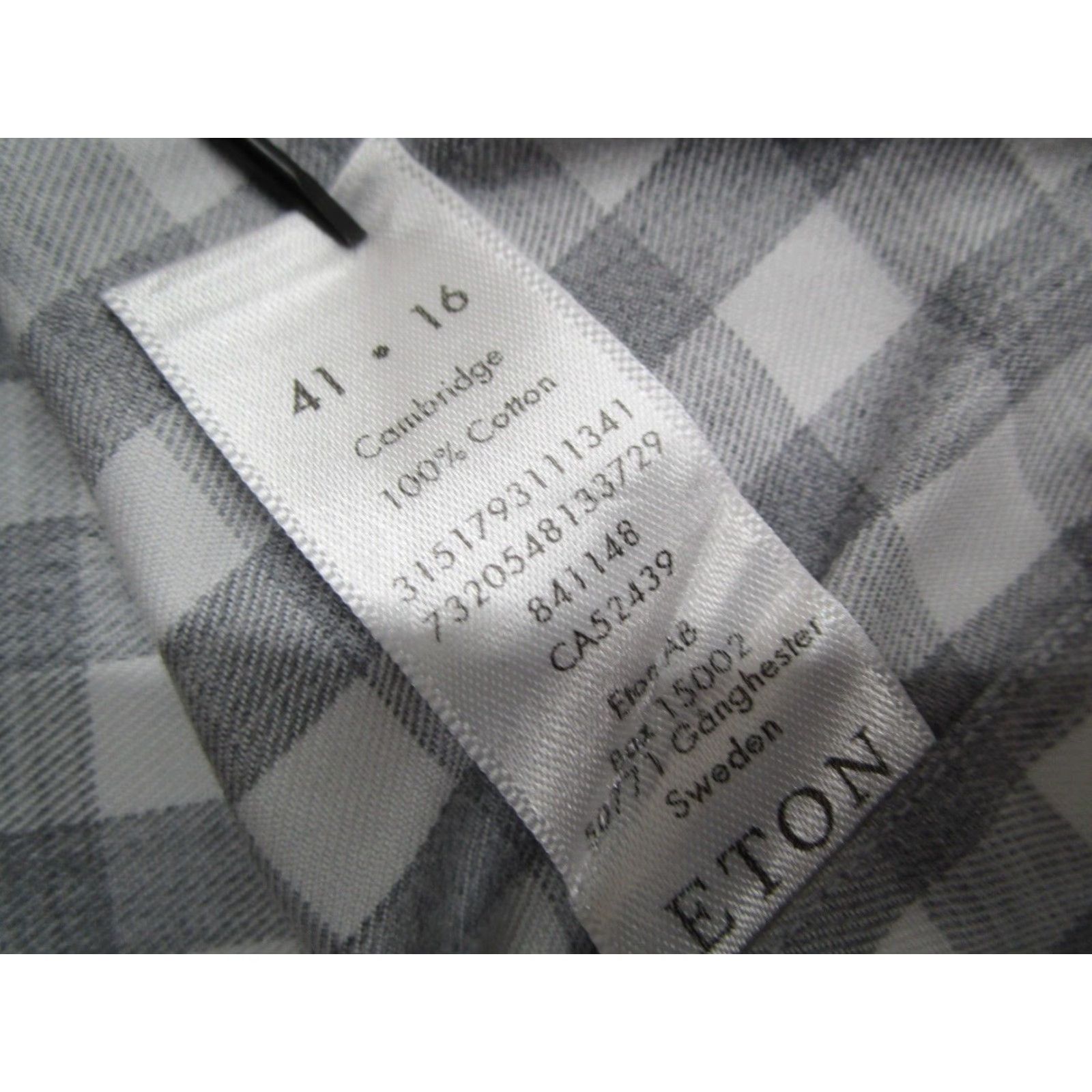 Eton ETON Dress Shirt Mens 16 41 Gray Check Button Up Cambridge Work - Contemporary Slim 100% Cotton Size 42R - 4 Thumbnail