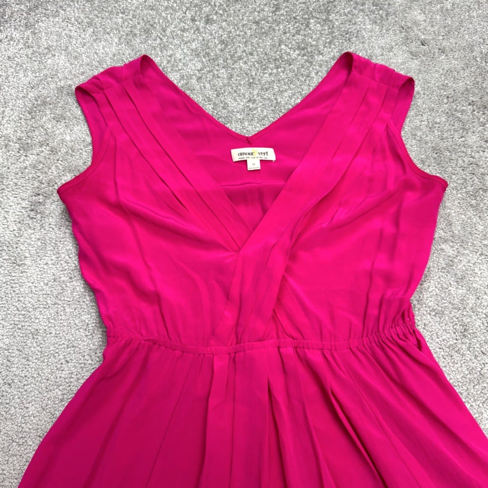 Vintage Amour Vert Silk Pleated Fit & Flare A-Line Mini Dress Womens M Pink V-Neck Sleeveless Size M / US 6-8 / IT 42-44 - 3 Thumbnail