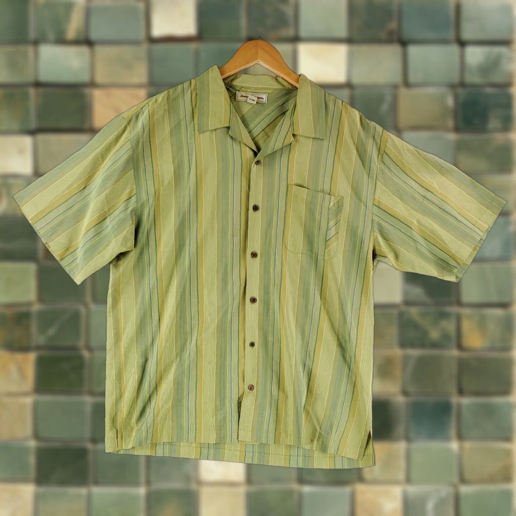 Tommy Bahama Tommy Bahama Silk Button Up Shirt Short Sleeve Loop Collar Green XL Mens Size US XL / EU 56 / 4 - 1 Thumbnail