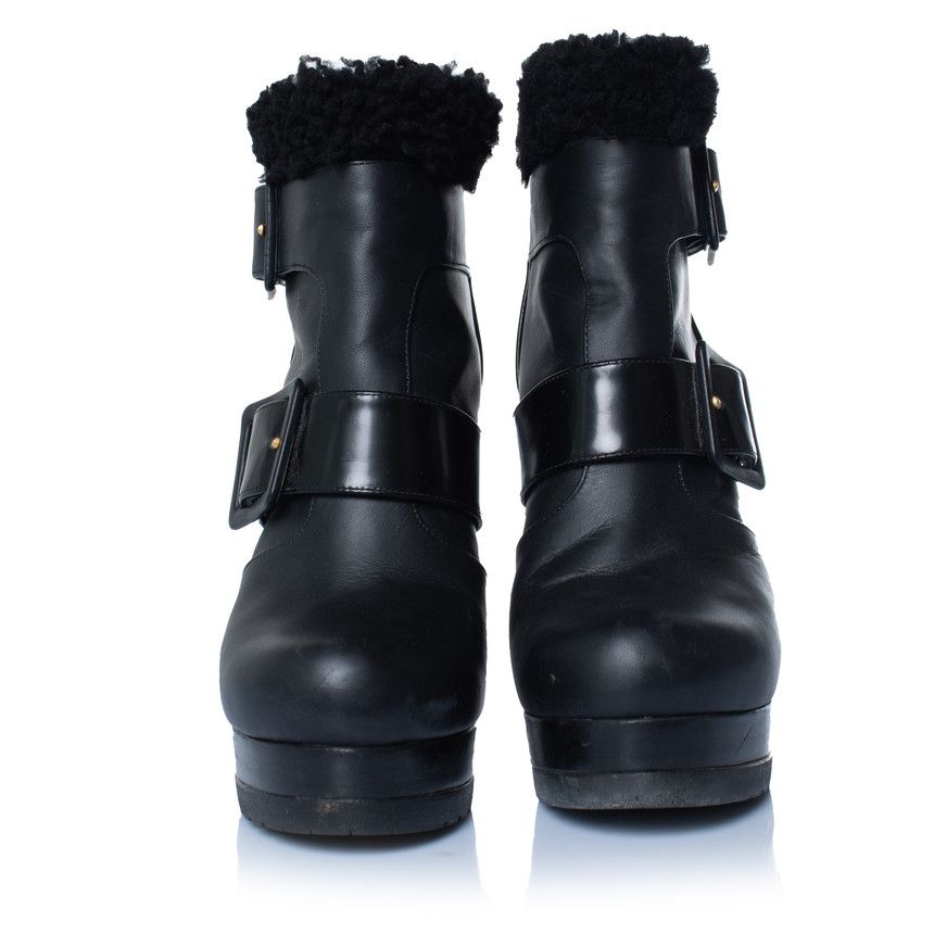 Fendi Fendi, black leather ankle boots with shearling Size US 6.5 / IT 36.5 - 5 Thumbnail